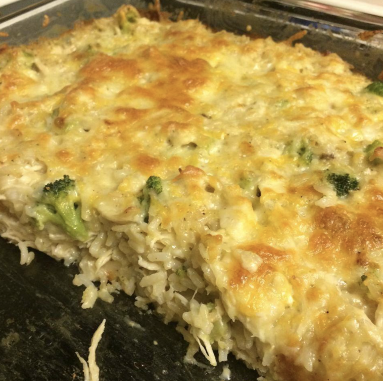 BROCCOLI, RICE, CHEESE, AND CHICKEN CASSEROLE – D.K.H