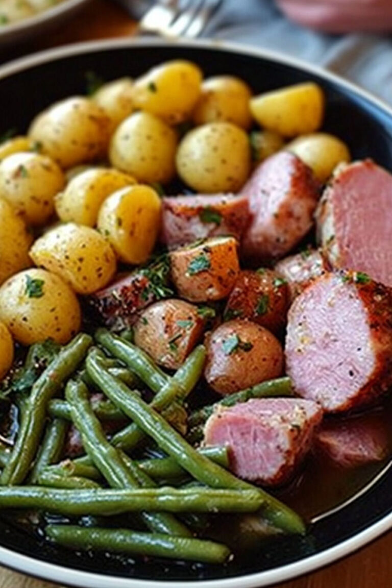 Crockpot Ham, Green Beans, and Potatoes