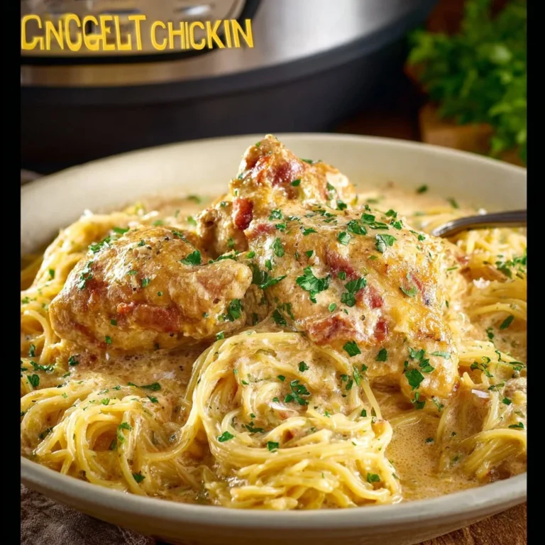 Crock Pot Angel Chicken dish with creamy sauce and tender chicken